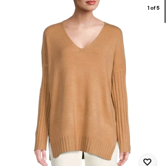 FRENCH CONNECTION Baby Soft Ribbed Sleeve Sweater Size Women's M Light Brown - Picture 1 of 7